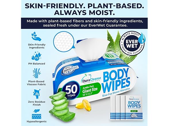 XL Body Wipes for Adults Bathing No Rins