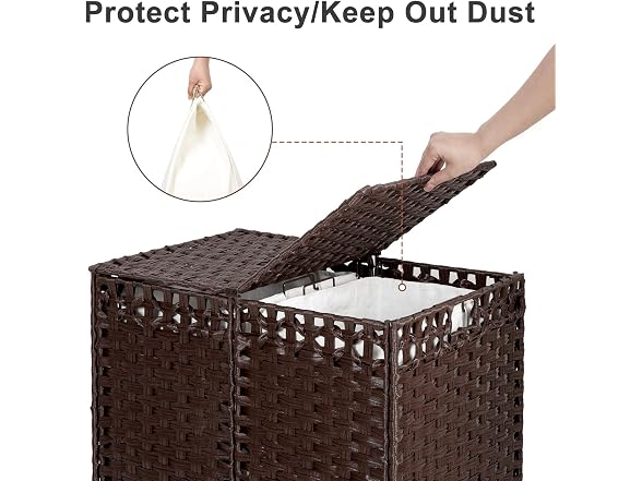 130L Foldable Laundry Hamper with Lid - Handwoven Rattan