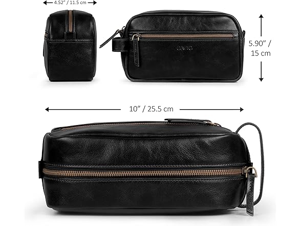 Londo Genuine Leather Travel Toiletry Bag Black