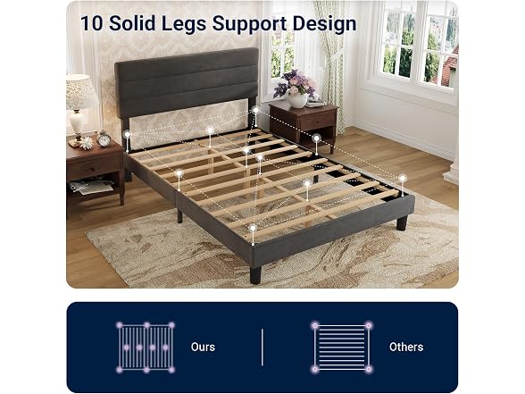 Avenco Full Size Bed Frame, Upholstered, Black Velvet