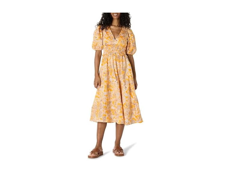 Golden Yellow Beige Folk Floral Multi