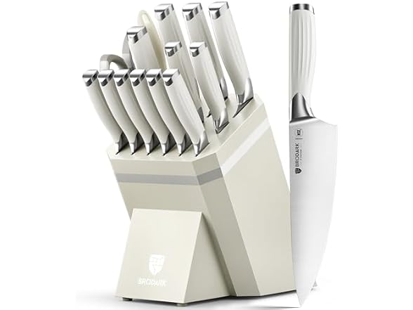 BRODARK 15PCS White Kitchen Knife Set