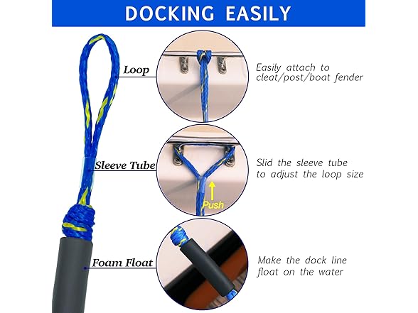 Geelu 2ft Bungee Dock Lines, Blue/Yellow