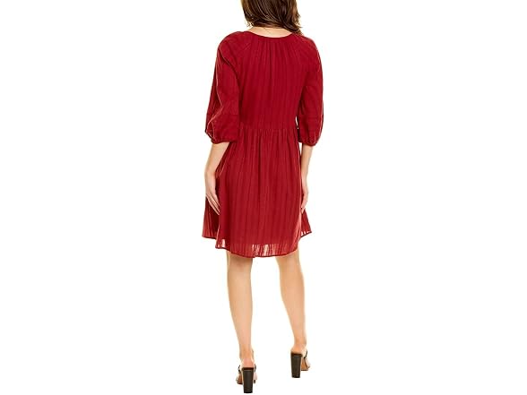 London Times Women (L) Lino Gauze Notch Neck Dress