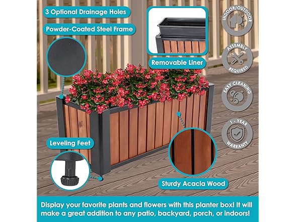 Sunnydaze Slatted Rectangular Wood Planter Box
