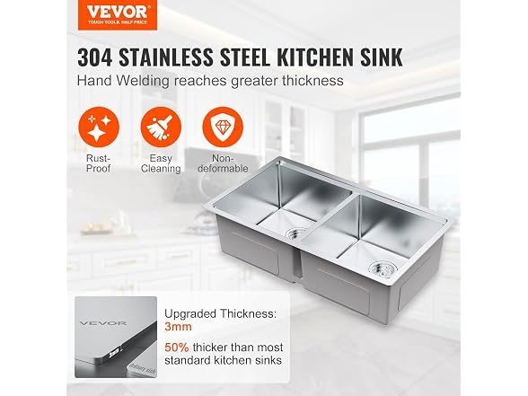 EVOR Kitchen Sink, 304 Stainless Steel