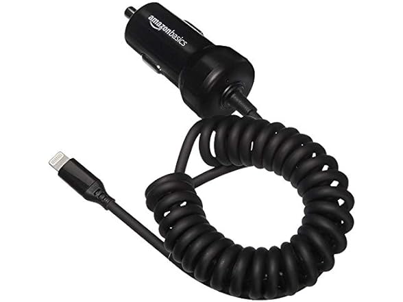 Amazon Basics 12W 1.5ft Car Charger w/ Coiled Lightning Cable
