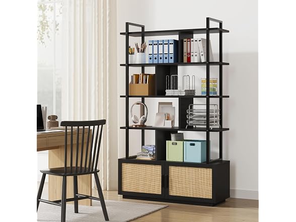 GAOMON 5-Tier Rattan Bookshelf, Black