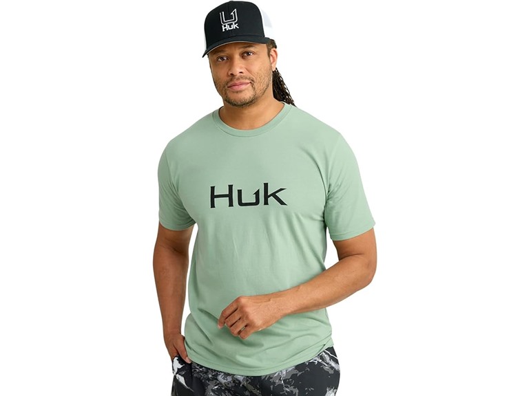 HUK Men's Standard Performance Fishing Logo Tee, Short Sleeve, Quick-Dry, Fog Green