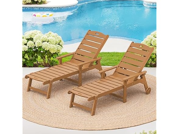 LUE BONA Set of 2 Teak Chaise Lounge Chairs