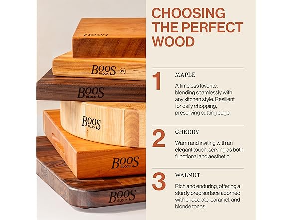 John Boos R-Board Series Rectangular Wooden Maple Cutting Board 20”x15” – 1.5” Thick, 12-lb Reversible Butcher Block with Edge-Grain & Finger Grips – Made in the USA (Open Box)