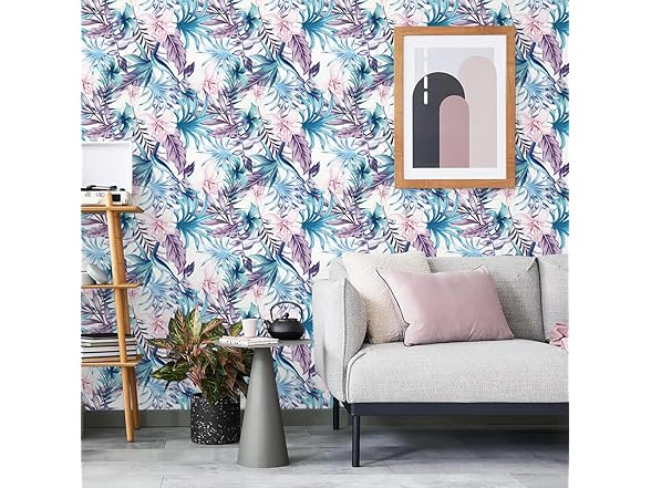 Purple Floral Peel and Stick Wallpaper 17.7inchX393.7inch