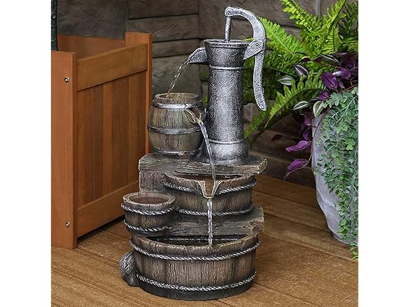 Sunnydaze Cozy Farmhouse Pump and Barrels 23-Inch