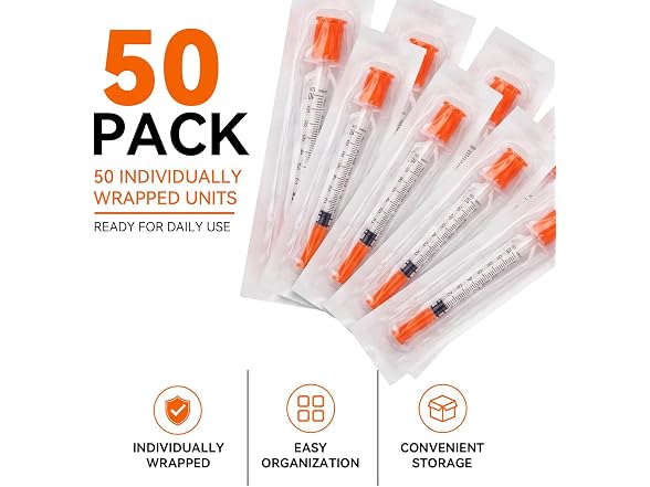 Bekullm 50 Pack U-100 1ml/cc Syringes