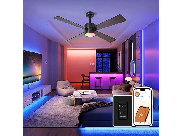 Parrot Uncle Ceiling Fan w/ Lights & Remote, 52" Black