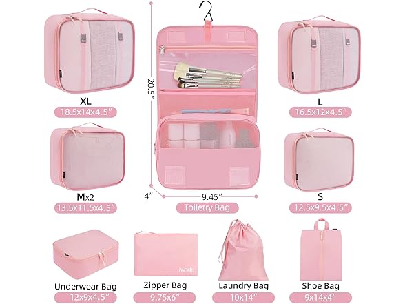 10 Pc Packing Cubes Luggage Organizers
