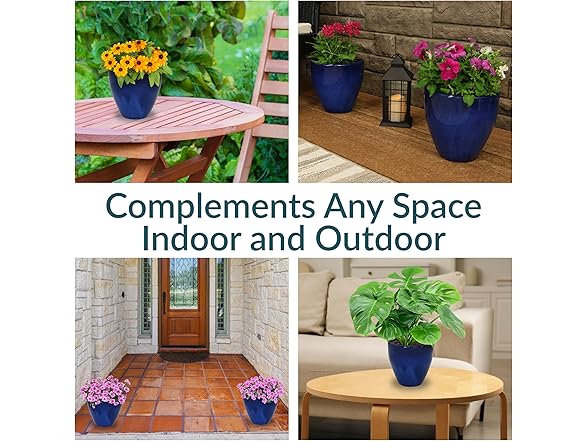 Sunnydaze Round Resort Ceramic Planter - Set of 2