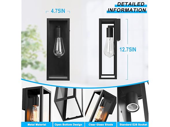 VerRon 2-Pack Outdoor Wall Lanterns