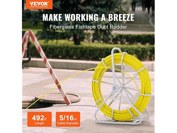 Fish Tape Fiberglass, 492 ft, 5/16 in, Duct