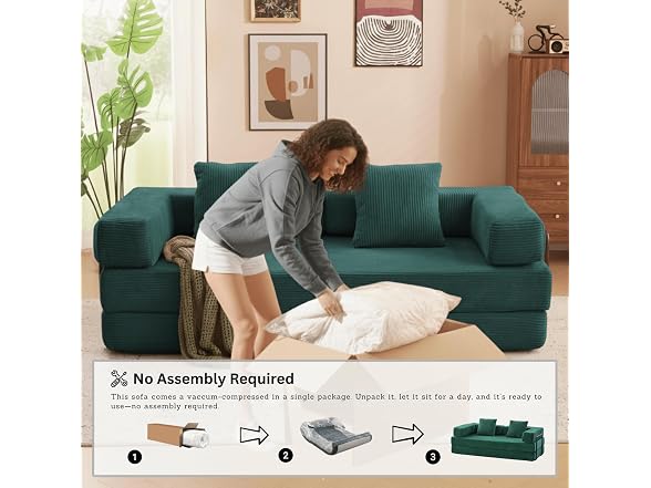Alpen 77" Futon Sofa, Floor Foldable Sofa Couch