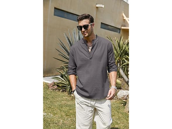 Men's Cotton Linen Henley T-Shirts