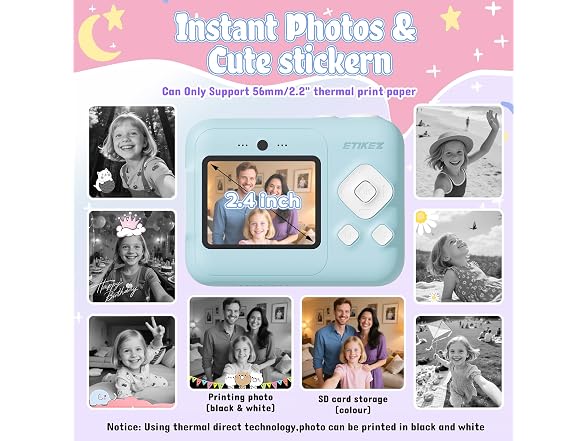 ETIKEZ Kids Camera, 1080P Instant Print