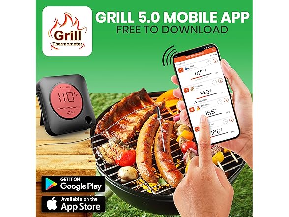Nutrichef Bluetooth Meat Thermometer for