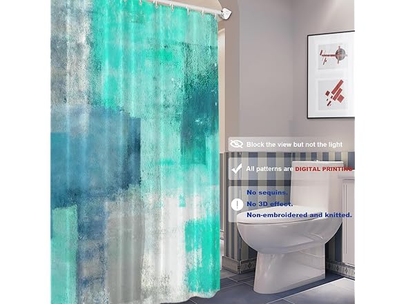 Batmerry Turquoise Grey Abstract Shower Cutain