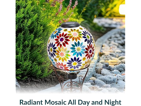 Sunnydaze 10 inch Solar Gazing Ball for Garden, Midsummer Dahlias