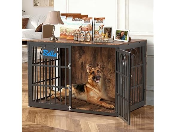 Tiovo 47 Inch Antique Walnut Dog Crate