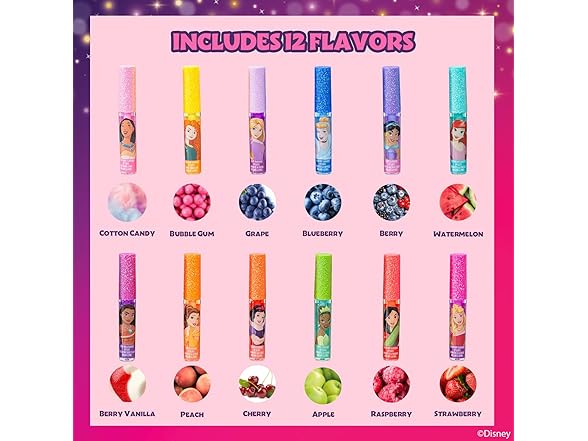 Disney Princess 12 Piece Plant Based Lip Gloss
