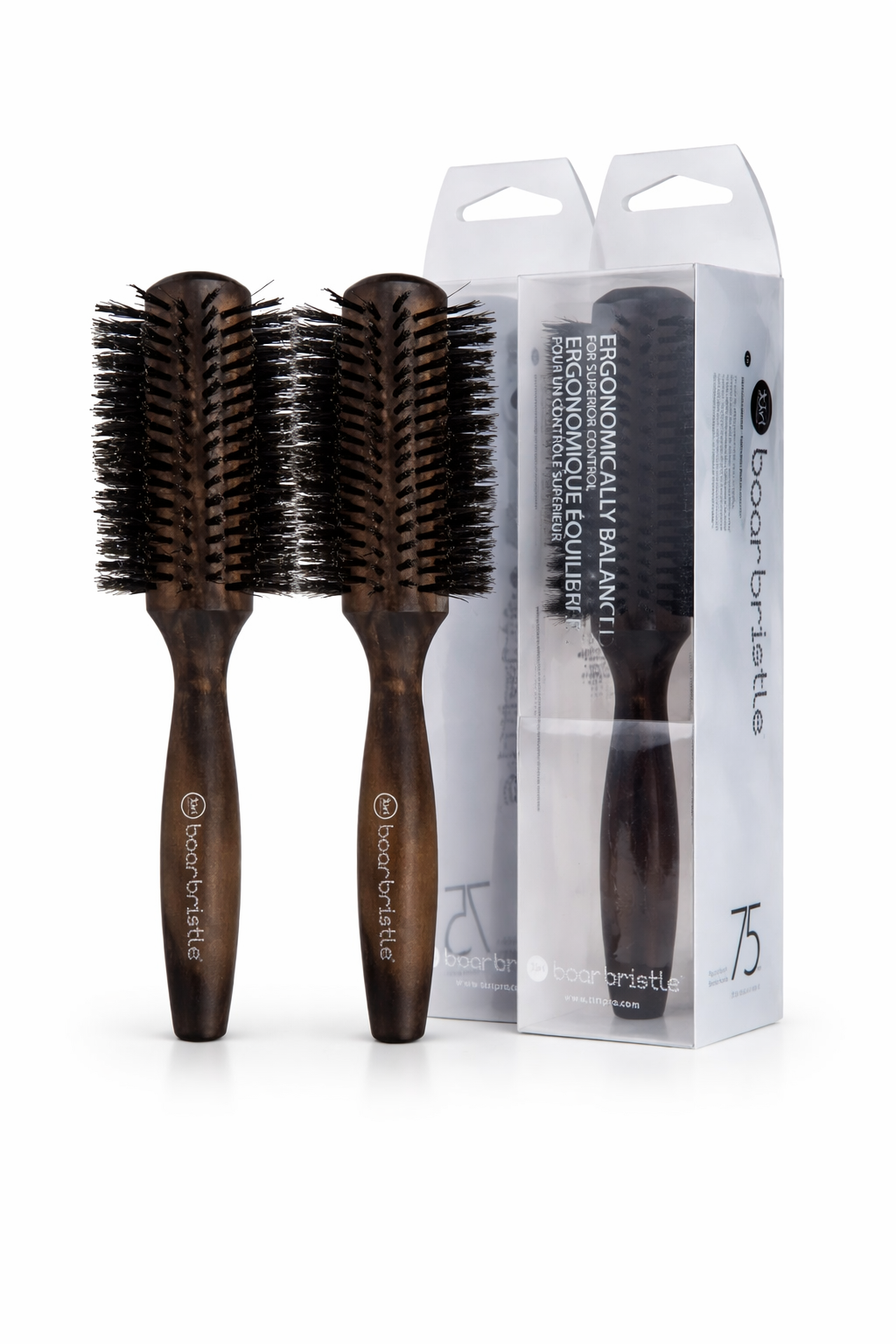 2PK 75mm Professional Round Brush, Premium Boar Bristle - Gallery 2