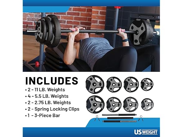 US Weight 54 LB Barbell Weight Set with 55” Bar