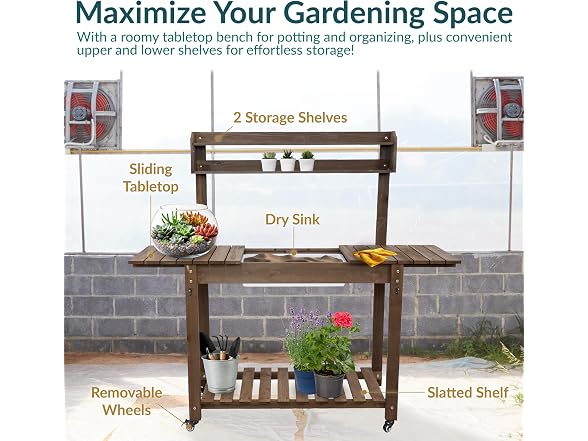 Sunnydaze Decor IEO-2361 Potting Bench w/ Sink Brown