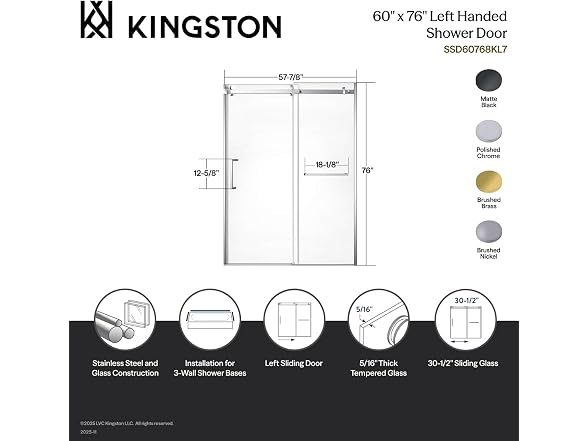 Kingston Brass 60" W x 76" H Left Handed Shower Door