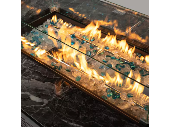 44" Rattan Fire Table w/ Ceramic Top + Cover
