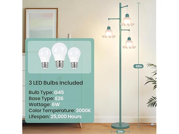 TOBUSA Green Flower Floor Lamp for Living Room