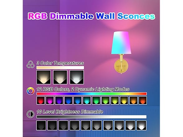 Wireless Rechargeable Wall Sconce, 2 Pack -Choose Color