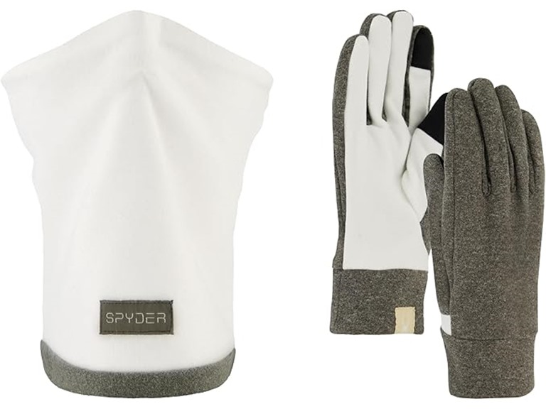 Spyder Womens Two Piece Set - Reversible Neck Gaitor and Gloves, White, One Size