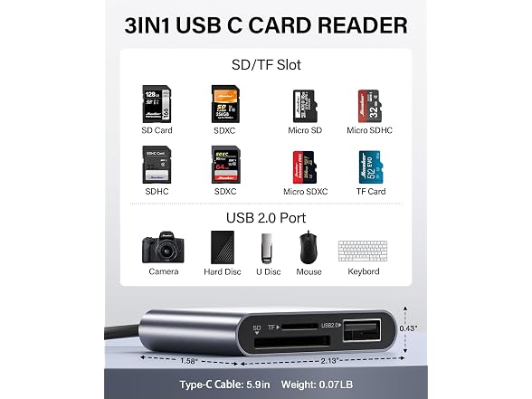3-in-1 USB-C SD Card Reader