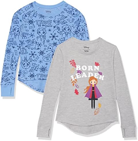 Amazon Essentials Disney | Marvel | Star Wars | Frozen Girls' Long-Sleeve Thermal T-Shirts, Pack of 2, Frozen 2 Born Leader, X-Large