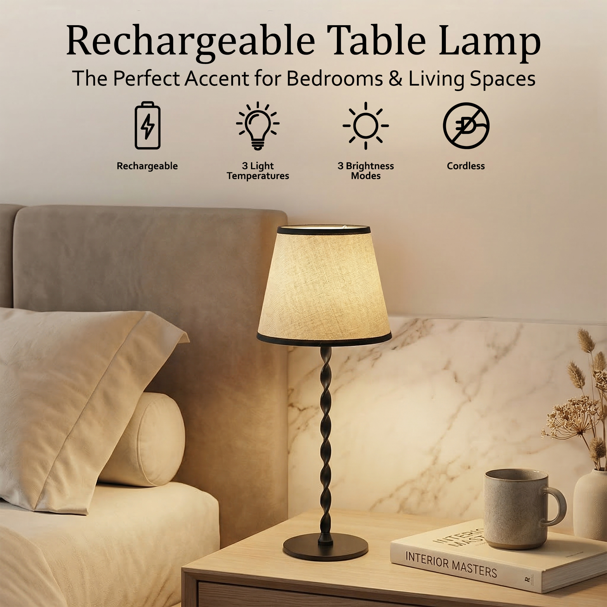 Twist Stem Black Tan Shade Lamp - Gallery 16