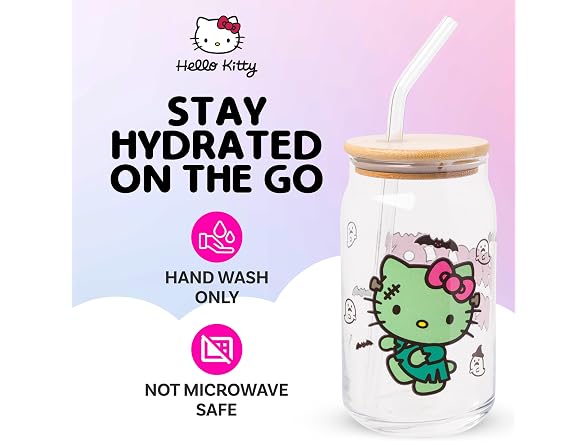 Silver Buffalo Sanrio Hello Kitty Halloween Spooky, Glass Tumbler, 16oz