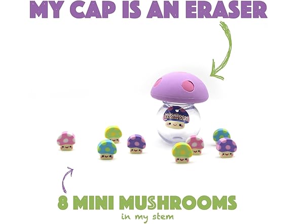 Mushroom Eraser Set w. Mini 8 Mushrooms
