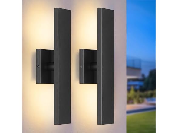 2-Pack 15.7" Outdoor Wall Lights, Modern Black Exterior Sconces
