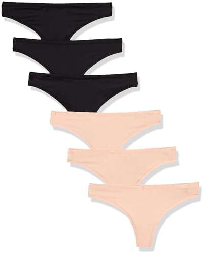 Amazon Essentials Women's Microfiber Underwear (Hipster & Thong, Available in Plus Size), Pack of 6, Black/Soft Petal, X-Small