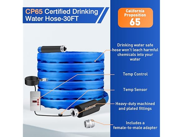 30ft RV Heated Water Hose to -40F