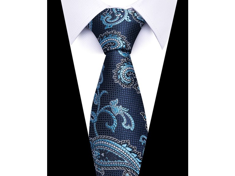 Infinite Basics Formal Men’s Necktie - Midnight Blue with Aqua Paisley