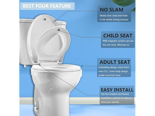 JINGZE Elongated Toilet Seat Built-In Potty Training Seat