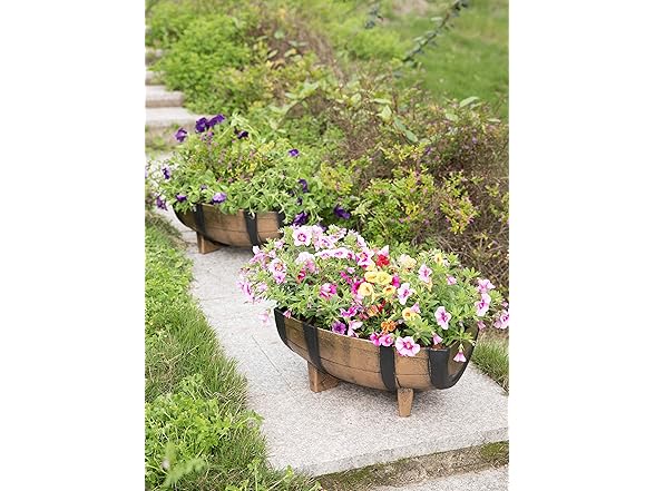 Gardenised 2-Piece Rectangular Half Barrel Flower Pots